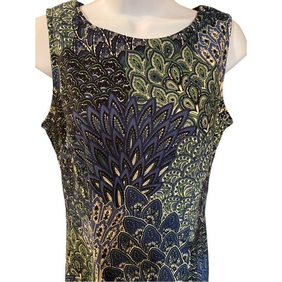 Pretty Peacock Print Sheath Dress, Size 4 - Picture 8 of 11